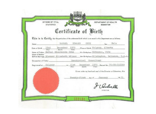 Birth Certificate Canada | TNALC ACTION For Eligibility of Ted Cruz